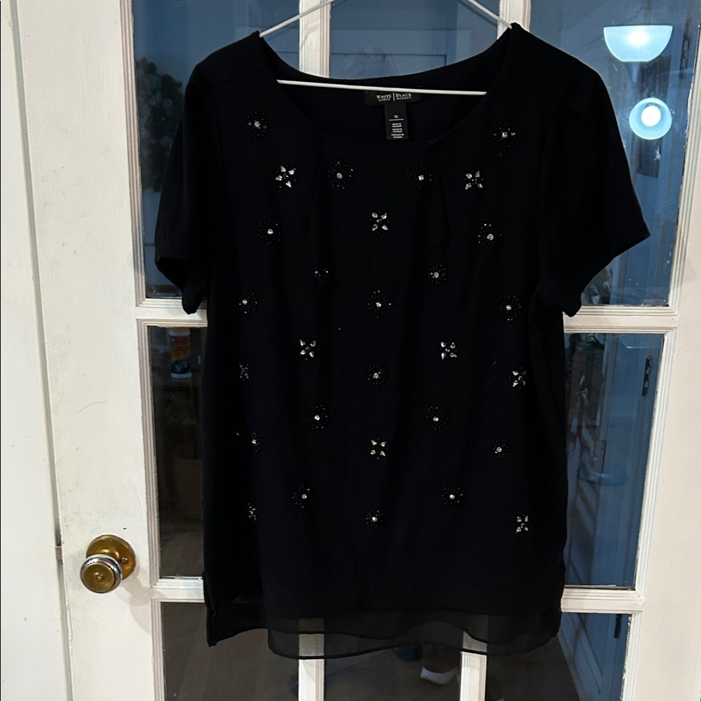29.    White House/ Black Market Black Embellished Short Sleeve Tee